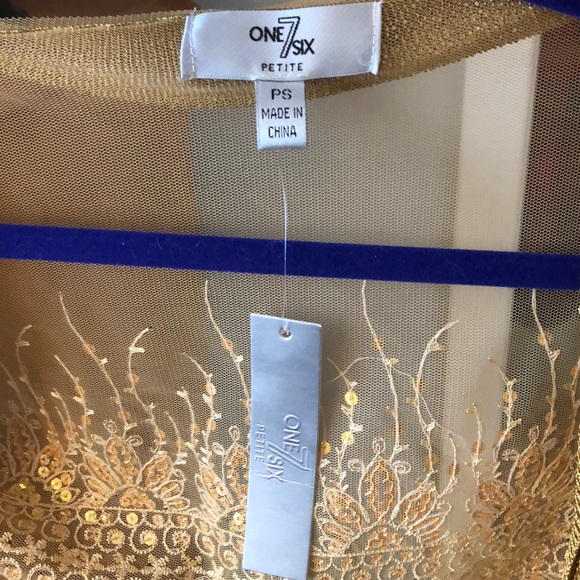 NWT 🔥❤️ Gold sequin dressy shrug short sleeve sweater SZ petite Small - Picture 3 of 7